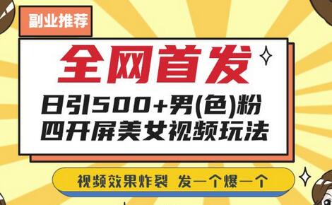 日引500+男粉的美女视频四开屏玩法，发一个爆一个-无双副业
