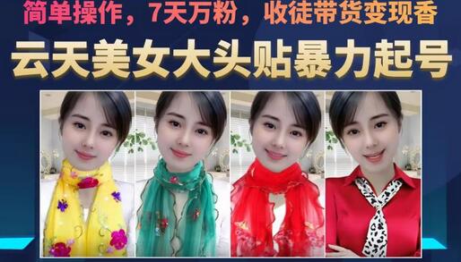 云天美女大头贴起号教学，7天万粉变现技巧-无双副业