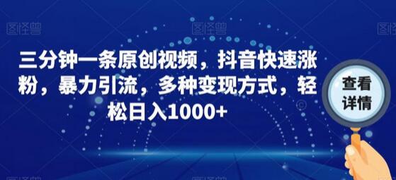 三分钟原创视频教程，抖音涨粉与变现技巧-无双副业