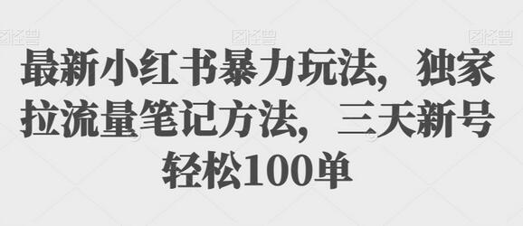 小红书暴力玩法：独家拉流量笔记方法，三天新号轻松100单-无双副业