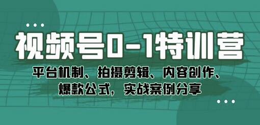 视频号0-1特训营：平台机制、拍摄剪辑、内容创作与爆款公式实战分享-无双副业