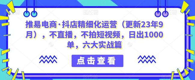 推易电商抖店精细化运营实战课程，不直播不拍短视频也能爆单-无双副业