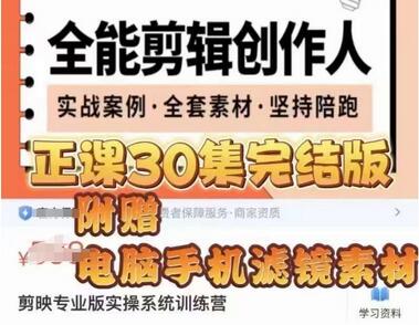 全能剪辑创作人剪映专业版实操训练营，提升剪辑技巧-无双副业