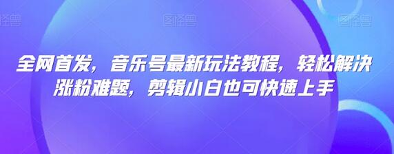 音乐号最新玩法教程，轻松涨粉，剪辑小白快速上手-无双副业