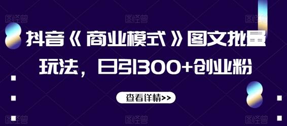 抖音商业模式图文玩法，日引300+创业粉-无双副业