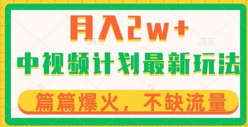 中视频计划全新玩法，月入2w+，收益稳定，小白轻松入局-无双副业