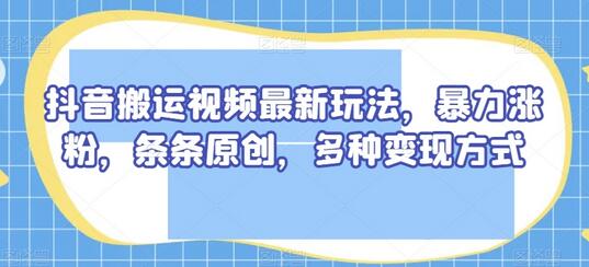 抖音搬运视频玩法，快速涨粉与变现技巧-无双副业