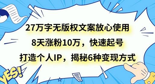 27万字无版权文案快速起号，8天涨粉10万，揭秘6种变现方式-无双副业