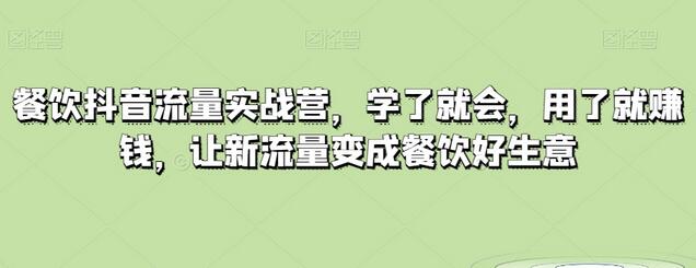餐饮抖音流量实战营：新流量变餐饮好生意-无双副业
