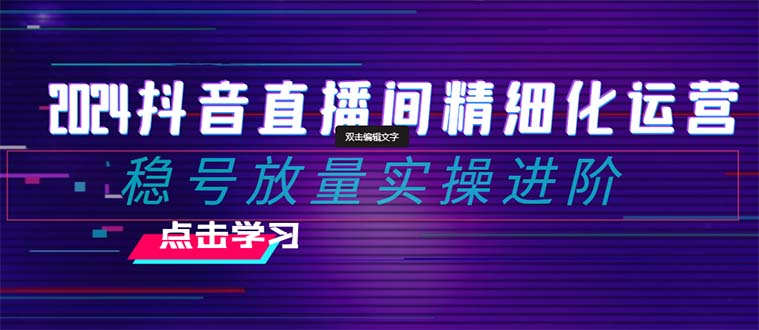 2024抖音直播间精细化运营：稳号放量与实操进阶指南-无双副业