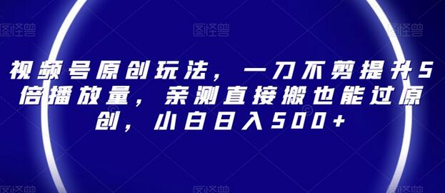 视频号原创玩法提升播放量，小白日入500+-无双副业