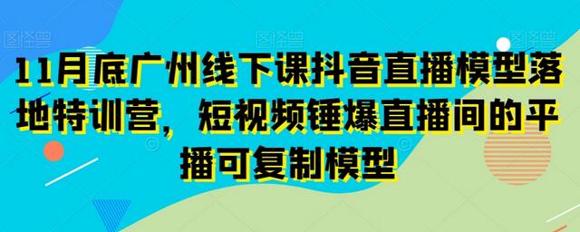广州抖音直播模型特训营，短视频引爆直播间平播模型-无双副业