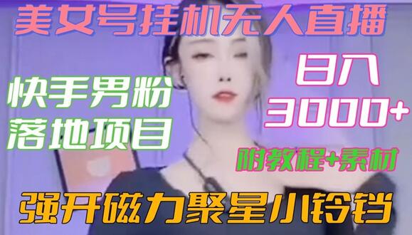 快手男粉项目：美女号无人直播挂机，日入3000+教程与素材-无双副业