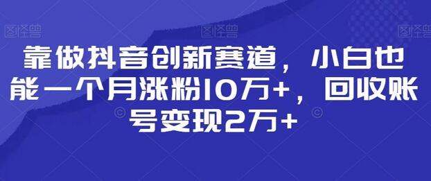 抖音创新赛道：小白月涨粉10万+，变现2万+-无双副业