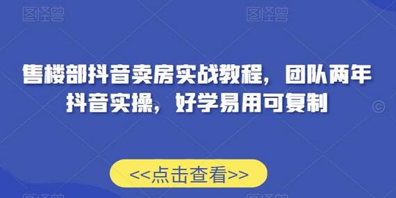 售楼部抖音卖房实战教程，团队两年实操经验分享-无双副业