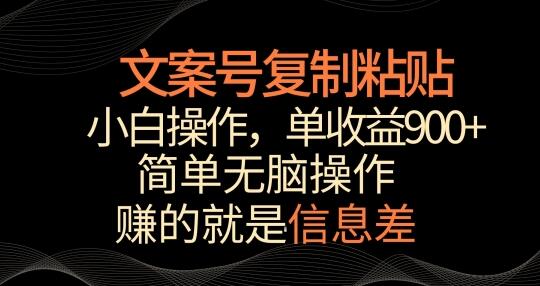 文案号掘金：简单复制粘贴，小白轻松操作，单作品收益900+-无双副业