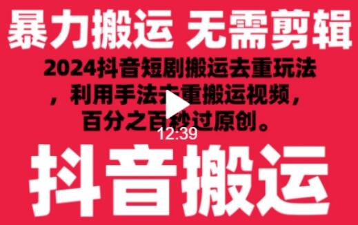 2024抖音搬运技术：短剧视频去重与原创秒过技巧-无双副业