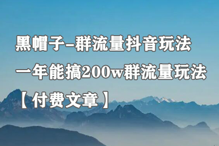 黑帽子群流量抖音玩法，一年变现200万-无双副业