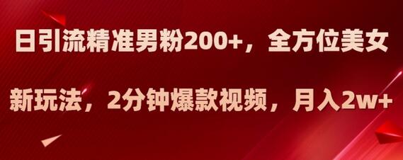 日引流200+精准男粉，美女新玩法2分钟爆款视频月入2w+-无双副业