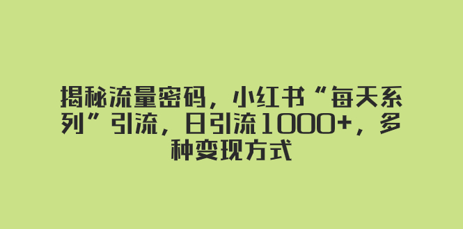 揭秘小红书“每天系列”引流技巧，日引流1000+，多种变现方式-无双副业