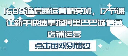 1688诚信通运营精英班，17节课快速掌握店铺运营技巧-无双副业