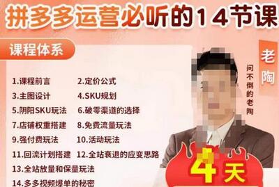 老陶电商拼多多运营14节实操课程，老陶亲授，拒绝空谈-无双副业