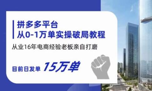 拼多多从0到1万单实操教程，16年电商经验分享，日发单15万单-无双副业