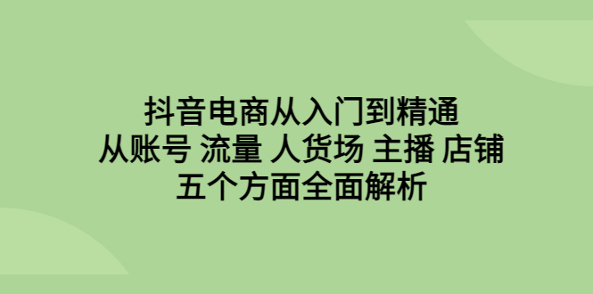 抖音电商全面解析：账号、流量、人货场、主播、店铺五大核心-无双副业