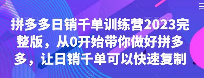 拼多多日销千单训练营2023完整版，从0开始做好拼多多-无双副业