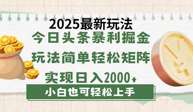 今日头条2025最新玩法，轻松实现矩阵日入2000+-无双副业