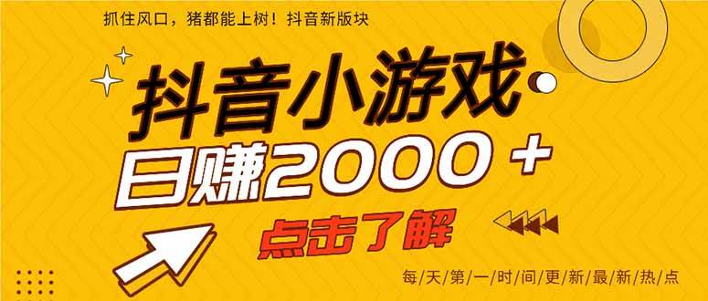 抖音小游戏最新风口项目，单游戏收益2000+实战分享-无双副业