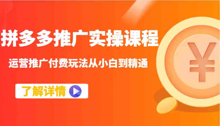 拼多多推广实操课程：运营推广付费玩法从小白到精通-无双副业