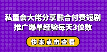 私董会大佬分享付费短剧推广爆单经验-无双副业