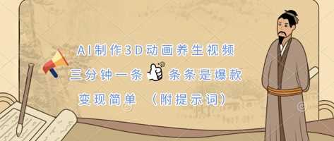 AI制作3D动画养生视频，三分钟一条轻松变现-无双副业