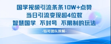 国学视频引流10W+点赞当日变现超4位数-无双副业