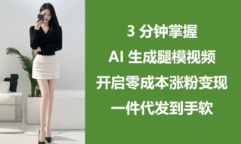 AI生成腿模视频教程，零成本涨粉变现与一件代发攻略-无双副业