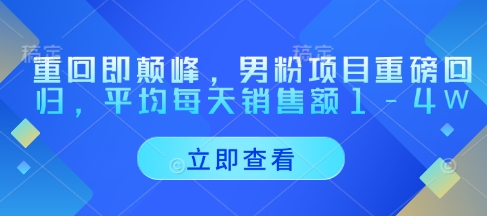 男粉项目重磅回归，日均销售额1-4W的变现玩法-无双副业