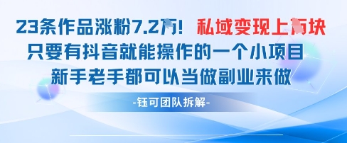 抖音私域项目23条作品涨粉7.2万并变现1万-无双副业