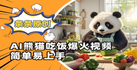 AI熊猫吃饭视频制作教程，原创简单易上手-无双副业