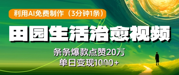 利用AI免费制作田园生活治愈视频轻松变现-无双副业
