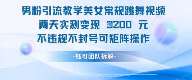 男粉引流教学：美女跳舞视频实测变现1k+-无双副业