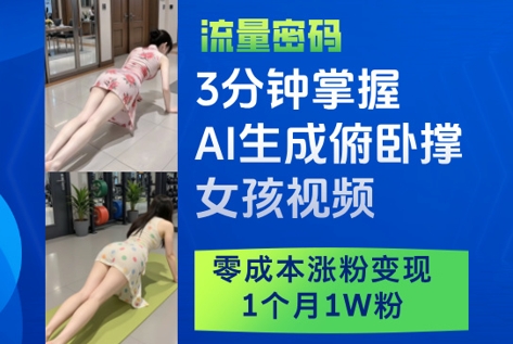 掌握AI生成俯卧撑女孩视频，零成本涨粉变现-无双副业