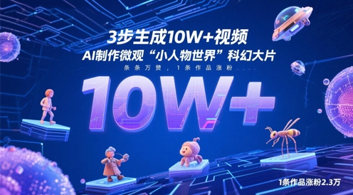 AI制作微观世界科幻视频3步生成10W+爆款-无双副业