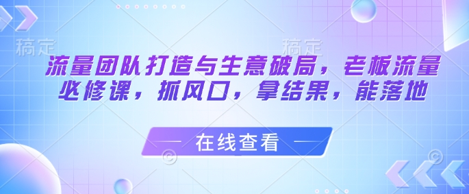 老板必修课：打造顶级流量团队实现生意破局-无双副业