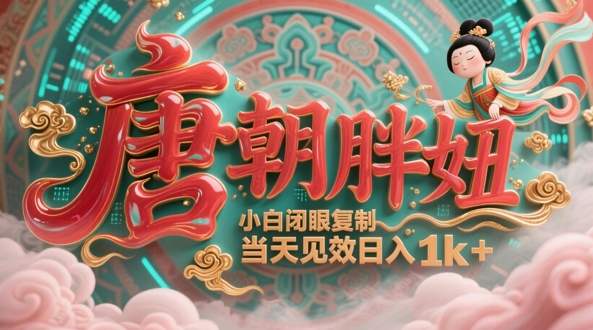 AI克隆唐朝胖妞短视频制作教程，日更3条轻松日入1k+-无双副业