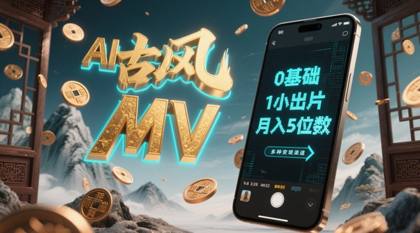 AI一键生成古风音乐MV，0基础1小时出片，手机操作月入5位数-无双副业