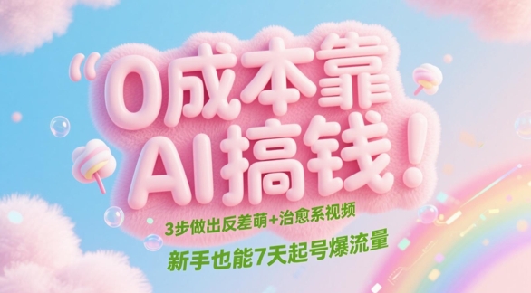 0成本AI制作反差萌治愈系视频，新手7天快速起号爆流量-无双副业
