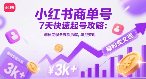 小红书商单号7天快速起号攻略：爆粉变现全流程拆解-无双副业