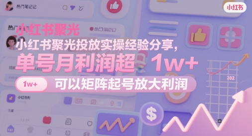 小红书聚光投放实操经验分享，单号月利润超1w+矩阵放大-无双副业