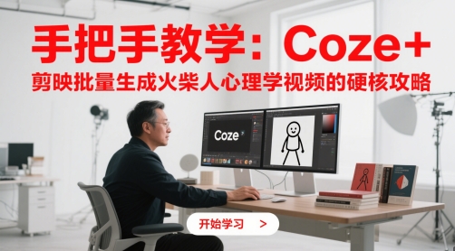 Coze结合剪映批量制作火柴人心理学视频教程-无双副业